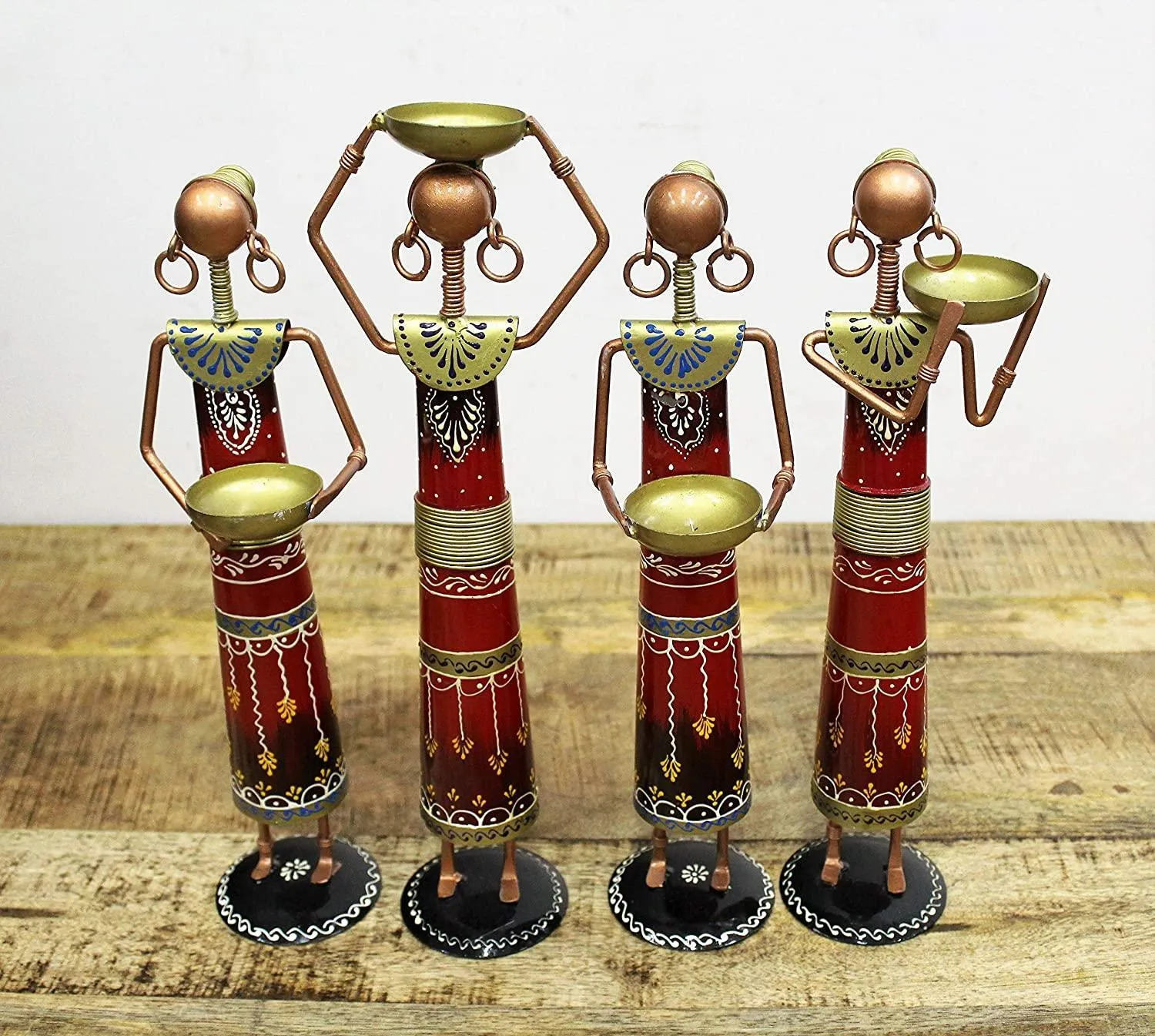 Iron Handcrafted Lady Farmer - Set of 4 Pieces, Multicolored (Max Height - 14 Inches)