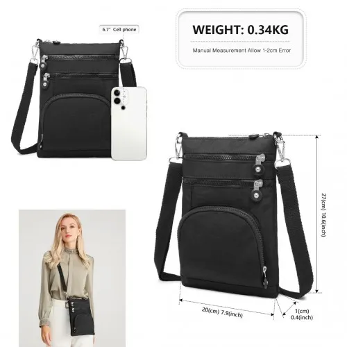 Kono Casual Multi Pocket RFID Blocking Crossbody Bag - Black | Secure & Stylish