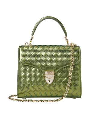 Midi Mayfair woven leather bag with crystal lock in green