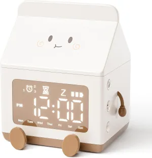 Milk Box LED Alarm Clock – USB Rechargeable for Kids