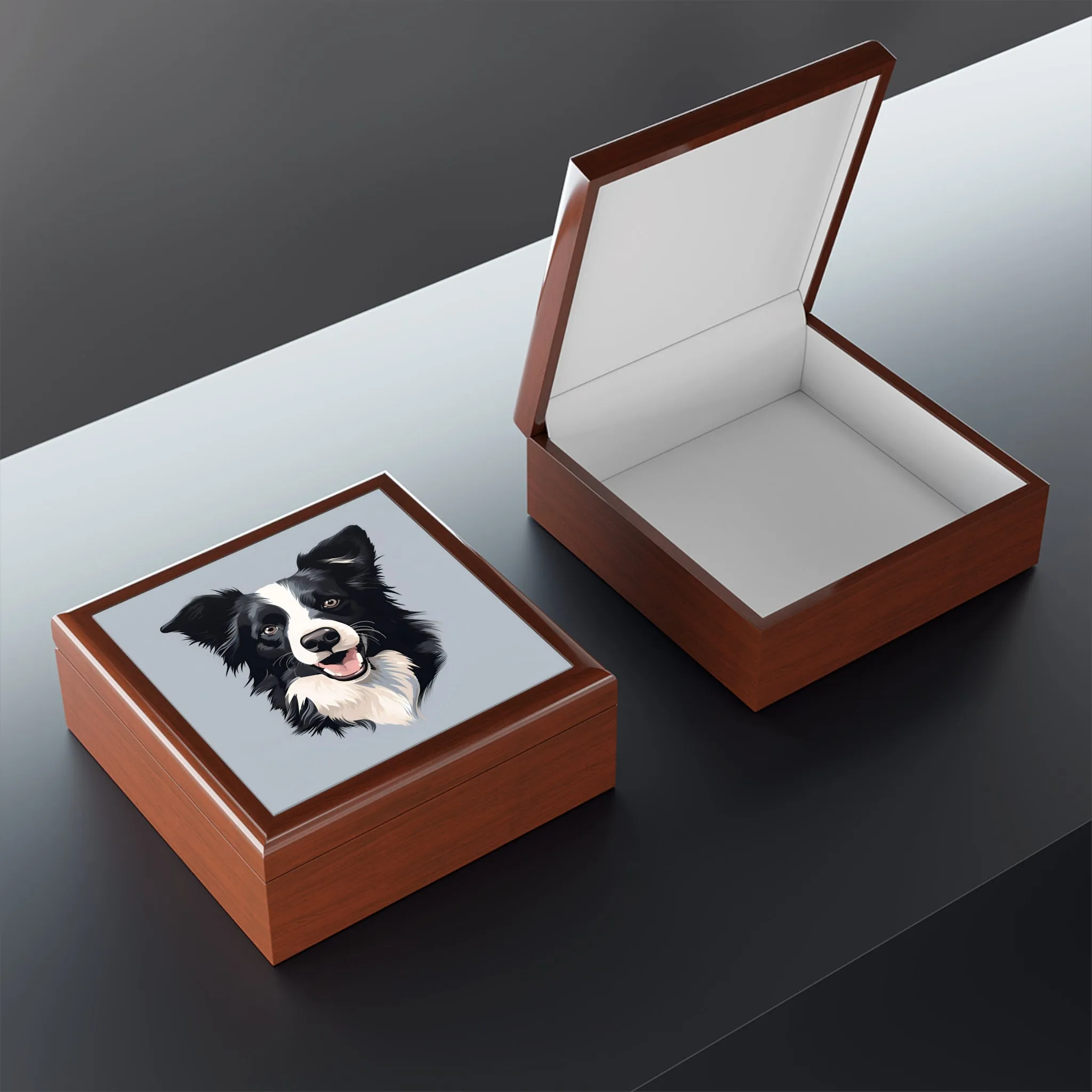 Minimalism Border Collie Art Print Gift and Jewelry Box