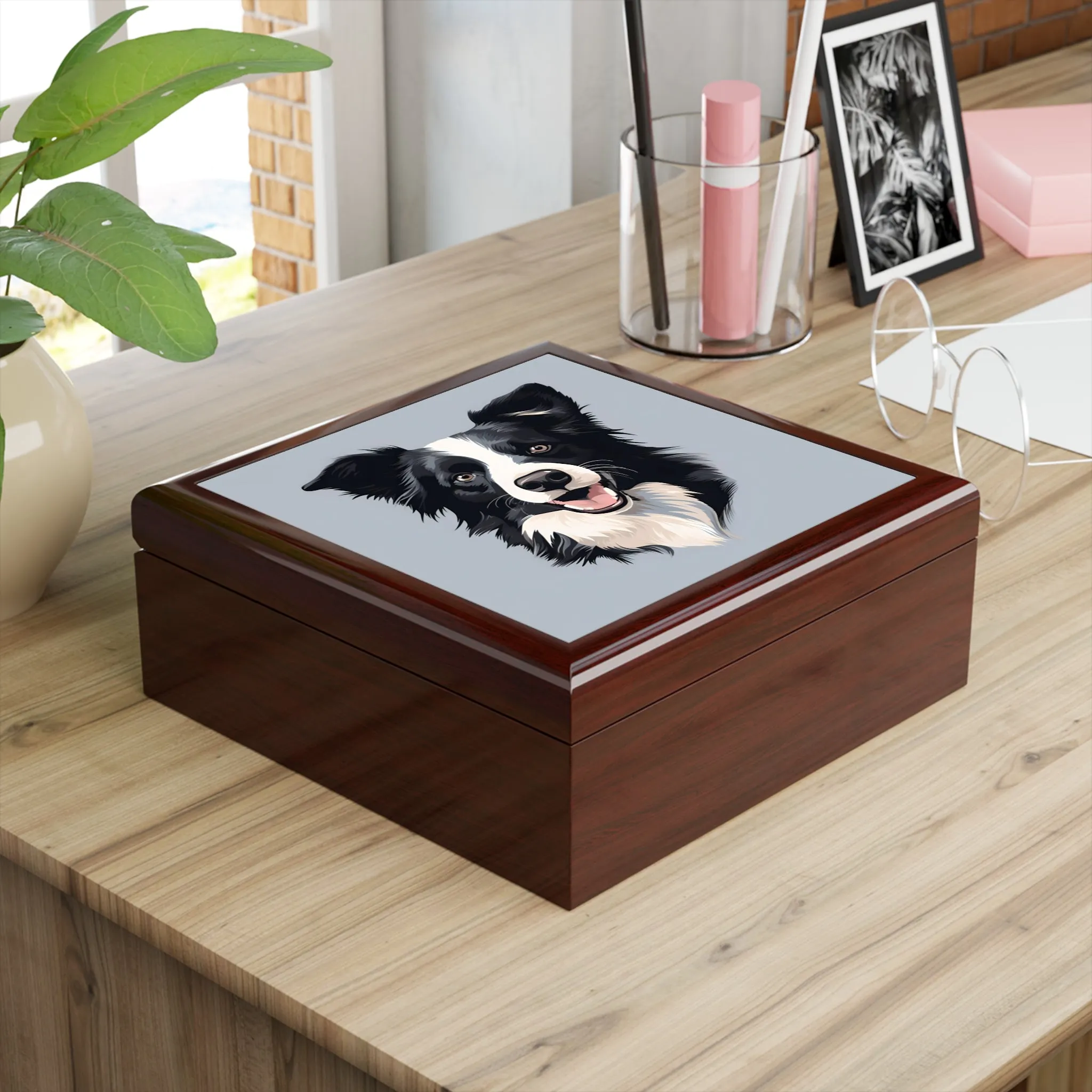 Minimalism Border Collie Art Print Gift and Jewelry Box