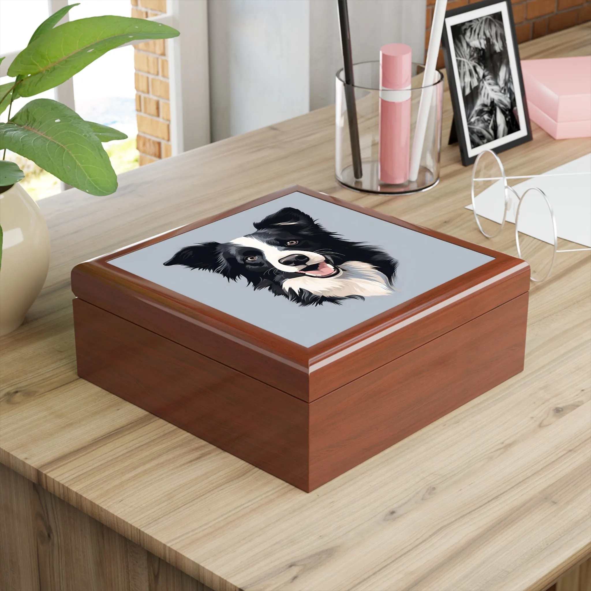 Minimalism Border Collie Art Print Gift and Jewelry Box