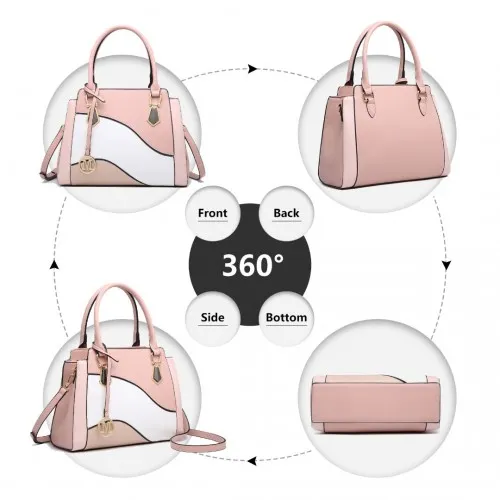 Miss Lulu Pretty Colour Combination Leather Handbag Tote Bag - Pink | Stylish & Versatile Women's Purse