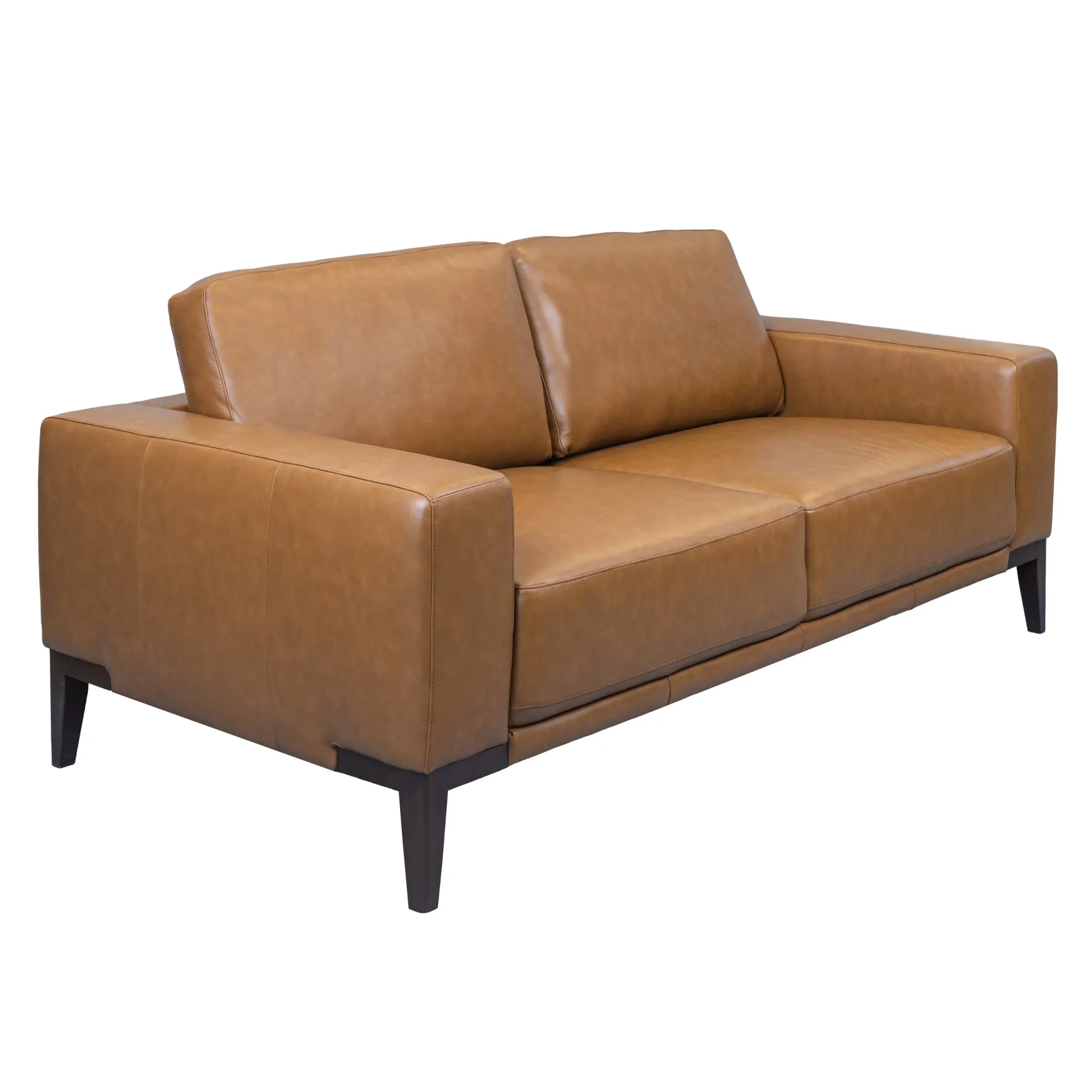 Modern Tan Leather 3-Seater Sofa, Wide Arms, Durable Frame