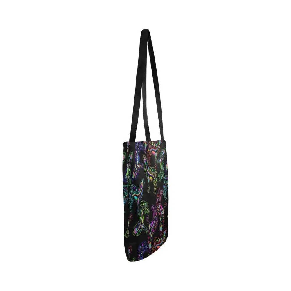 Neon Floral Wolves Reusable Shopping Bag (Two sides)