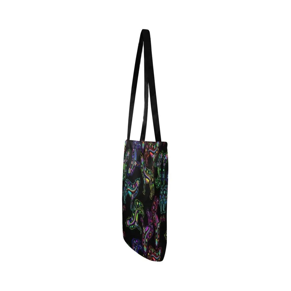 Neon Floral Wolves Reusable Shopping Bag (Two sides)