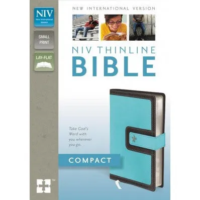 NIV, Thinline Bible, Compact, Imitation Leather, Blue/Brown, Red Letter Edition