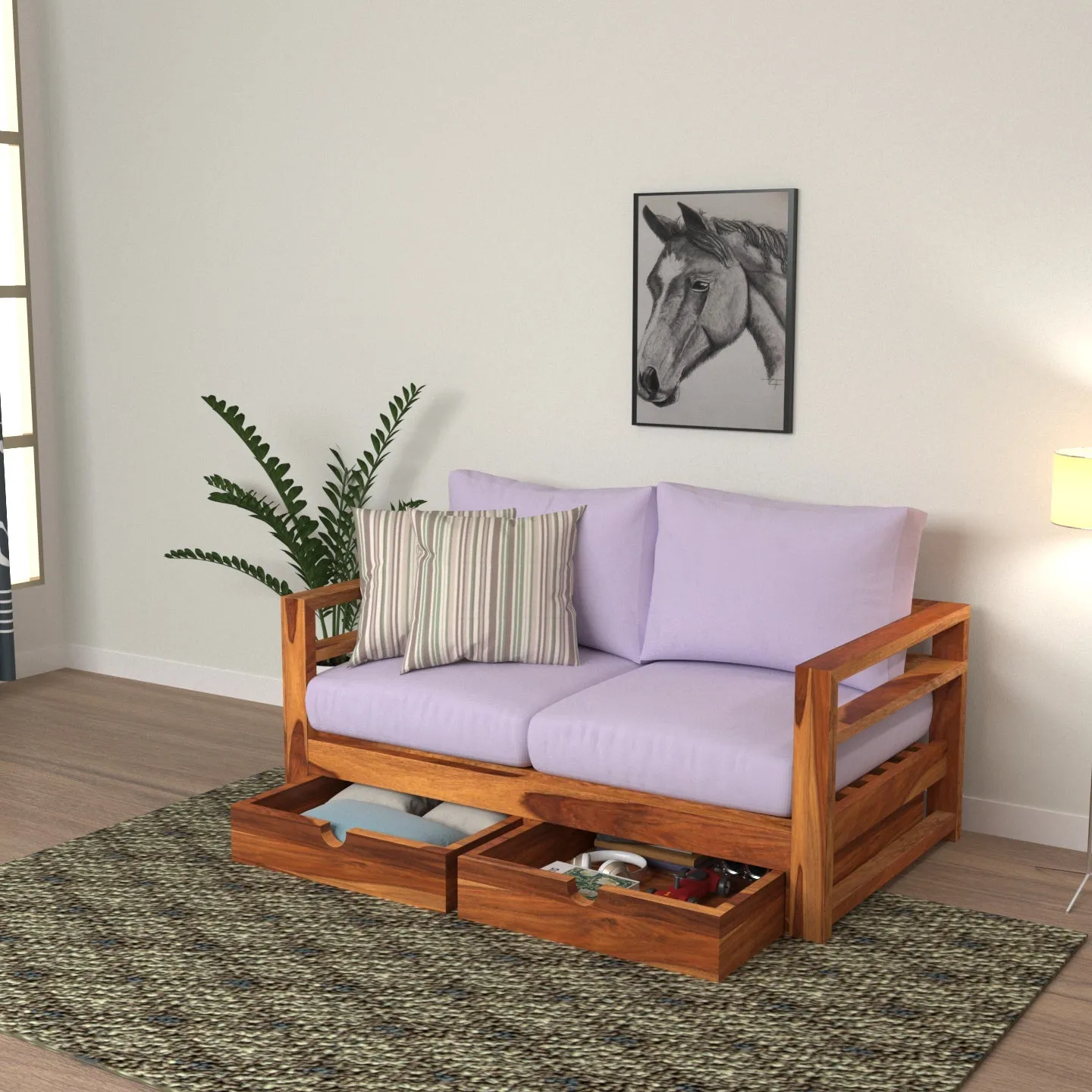 Peter Purple Vintage Wooden Sofa With Storage