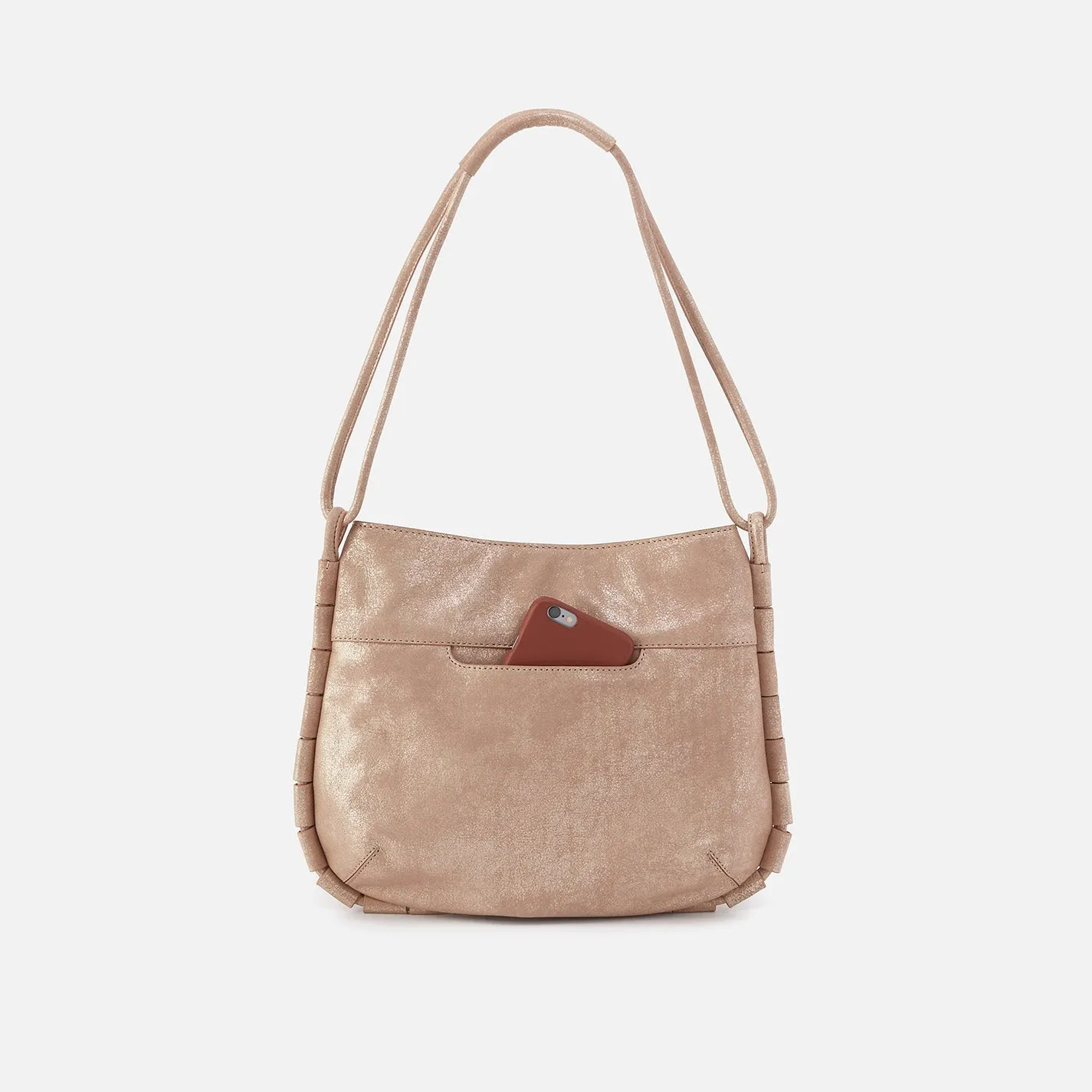 Phoebe Shoulder Bag In Metallic Leather - Gilded Beige