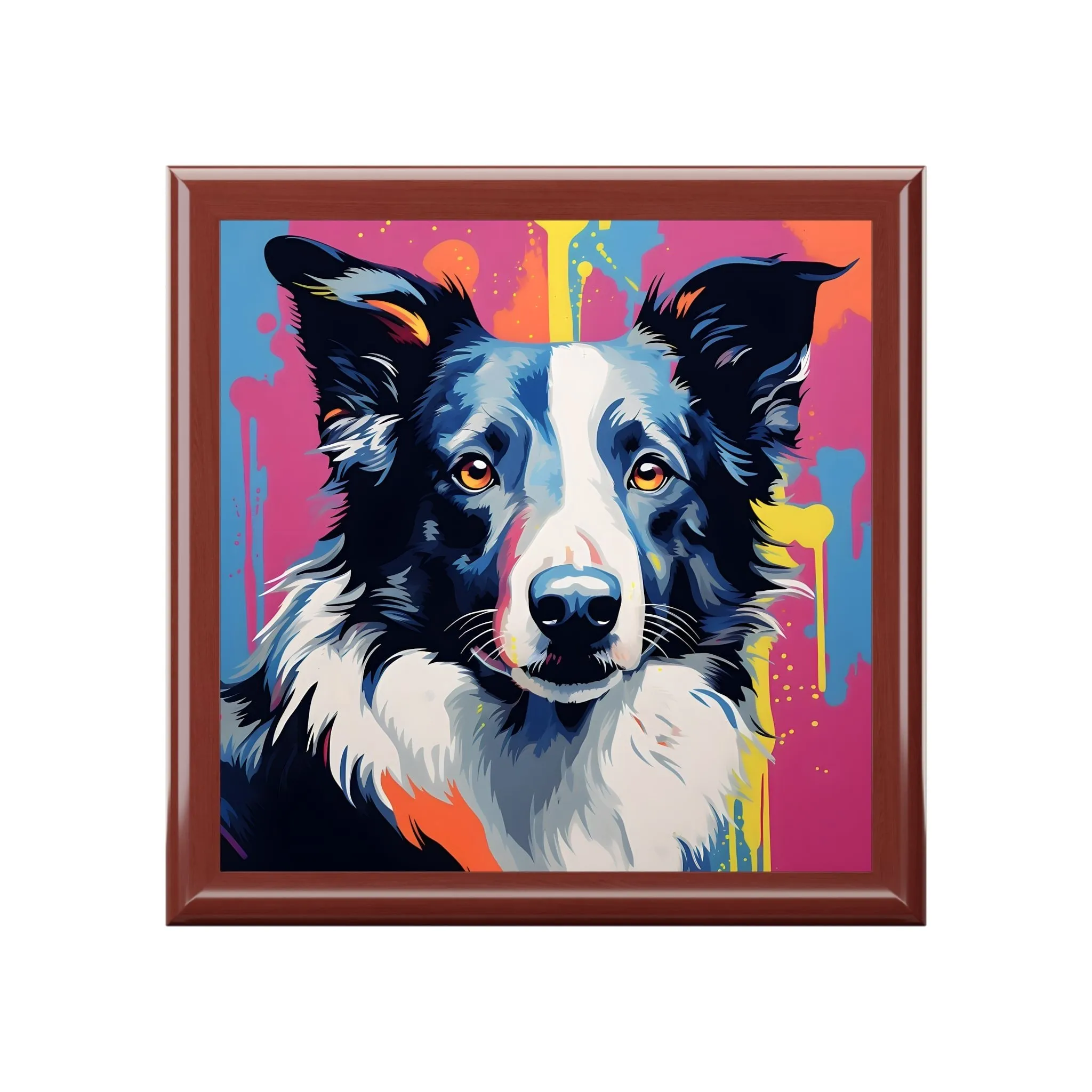 Pop Art Border Collie Art Print Gift and Jewelry Box