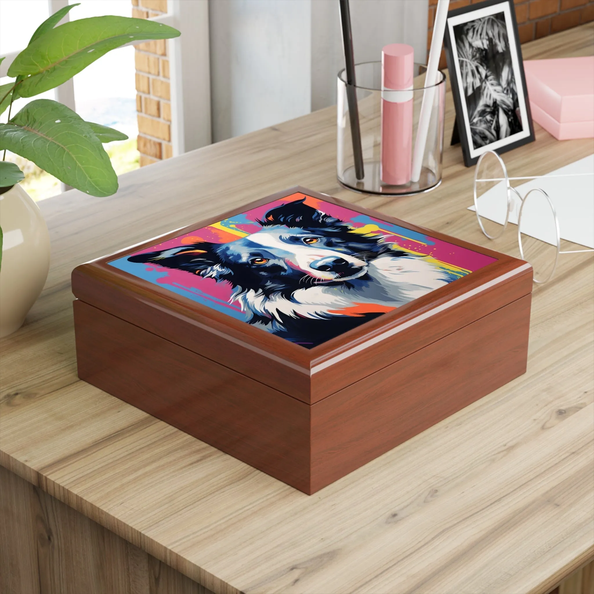 Pop Art Border Collie Art Print Gift and Jewelry Box