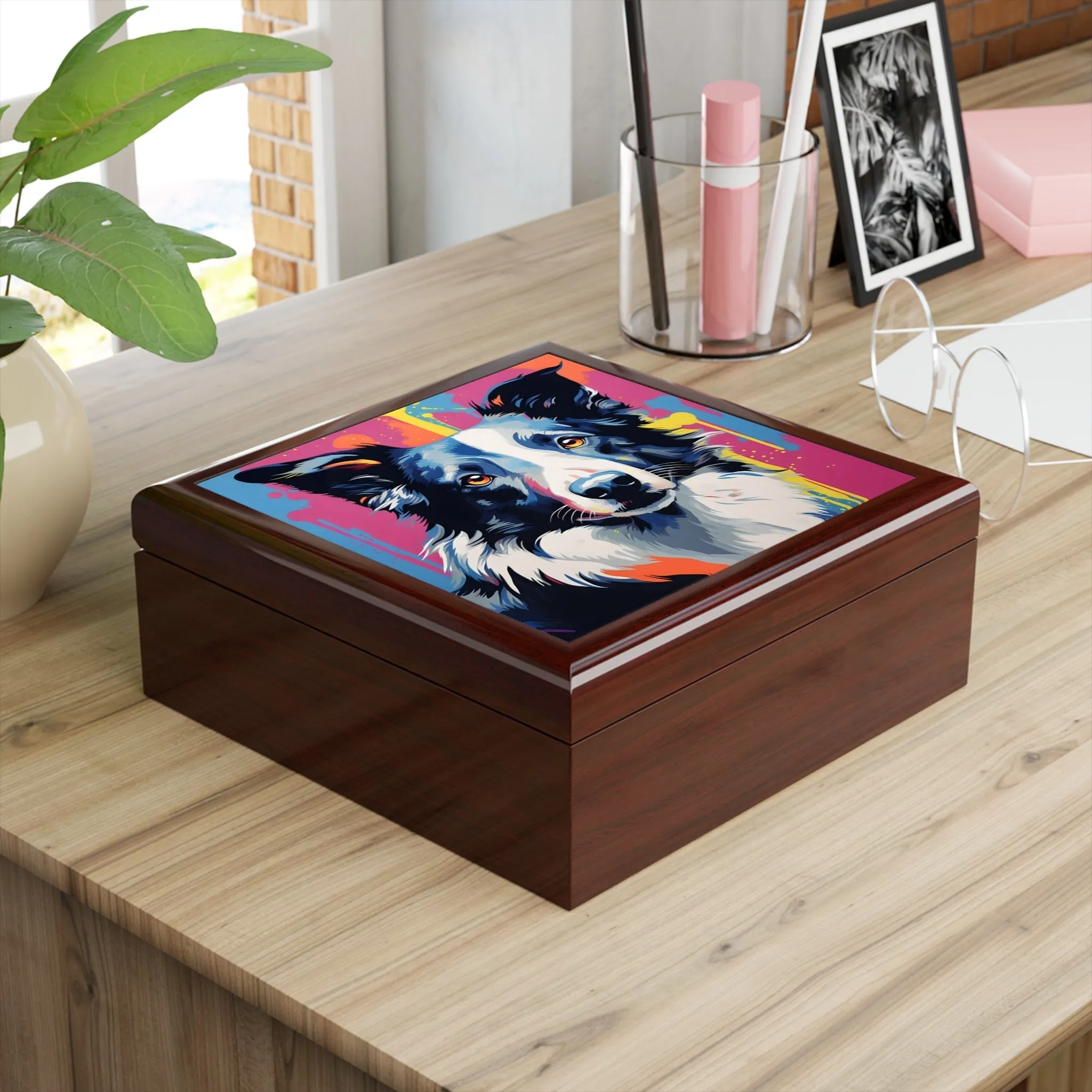 Pop Art Border Collie Art Print Gift and Jewelry Box