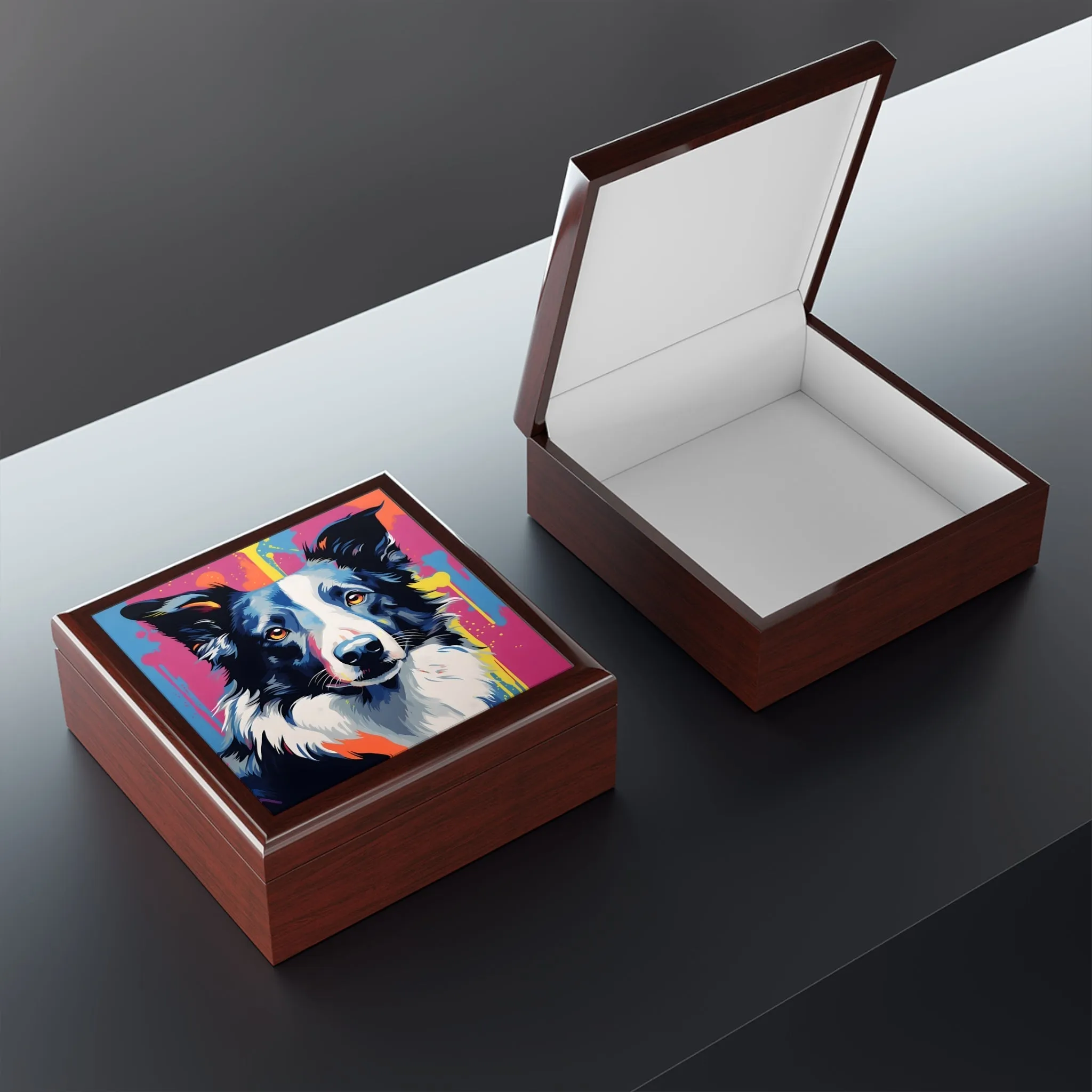 Pop Art Border Collie Art Print Gift and Jewelry Box