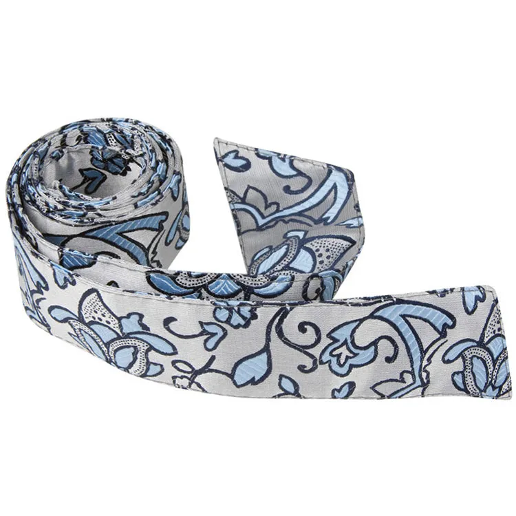 S5 HT - Silver with Blue Flowers - Matching Hair Tie