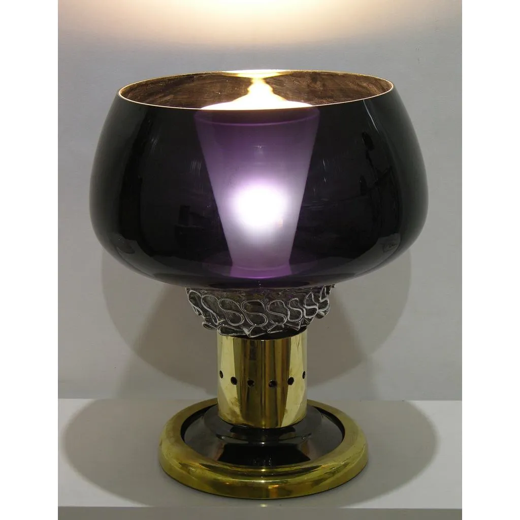 Seguso Vetri d'Arte Italian Grand Pair of Dark Purple Murano Glass Brass Lamps