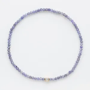 Solitaire Diamond Tanzanite Beaded Stretch Bracelet