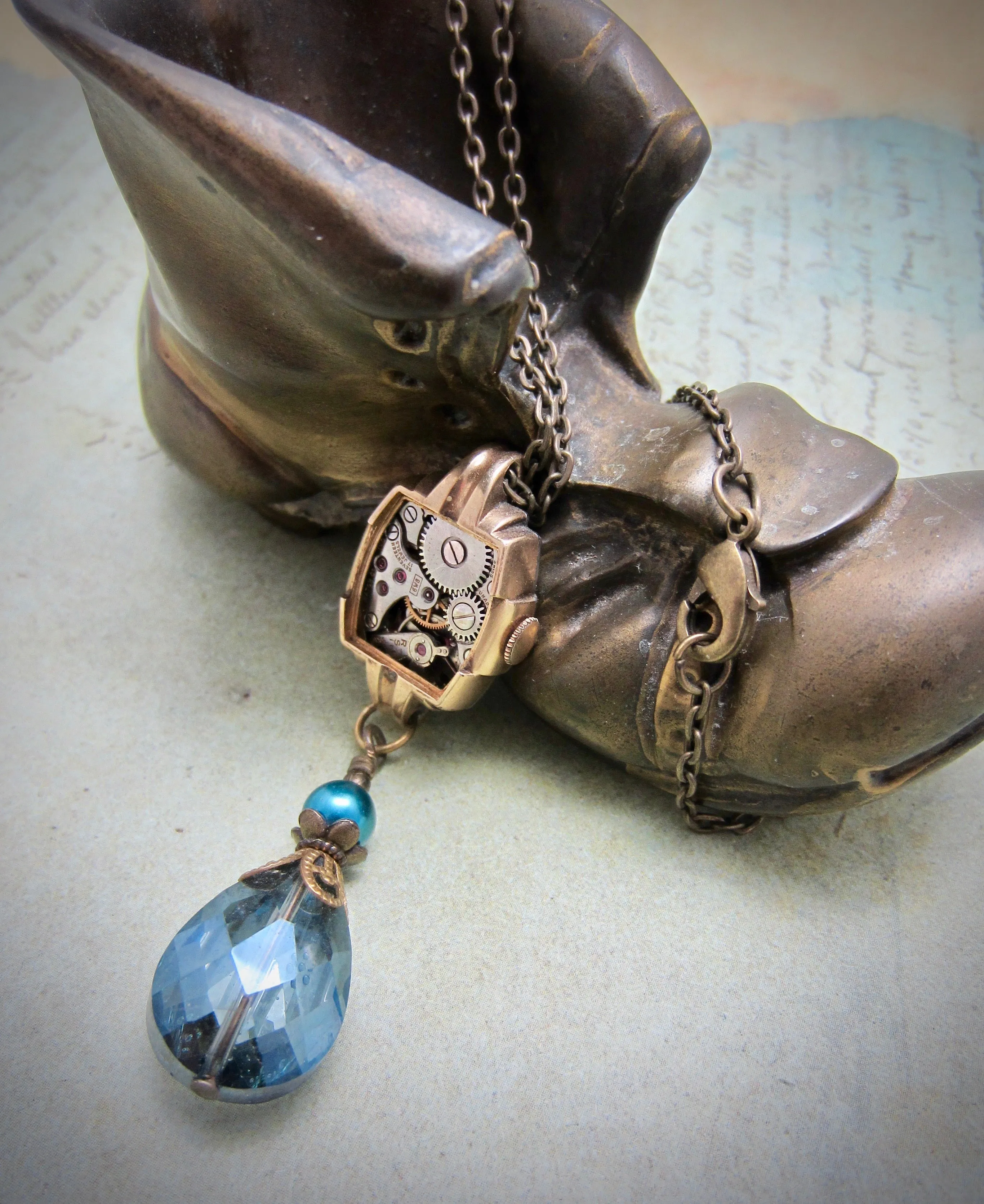 Steampunk necklace  - Sapphire