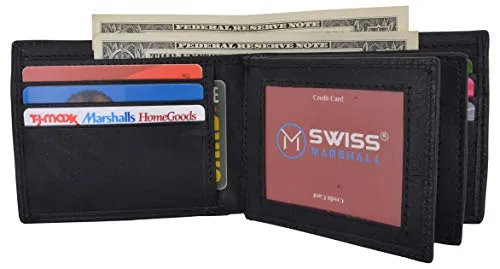 Swiss Marshall RFID Wallets for Men – Premium Quality Men’s Leather Wallet – Black Bifold Wallet - Elegant Handcrafted Design – Large Storage Capacity – Deluxe Packaging