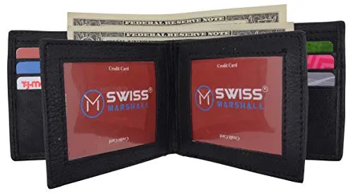 Swiss Marshall RFID Wallets for Men – Premium Quality Men’s Leather Wallet – Black Bifold Wallet - Elegant Handcrafted Design – Large Storage Capacity – Deluxe Packaging