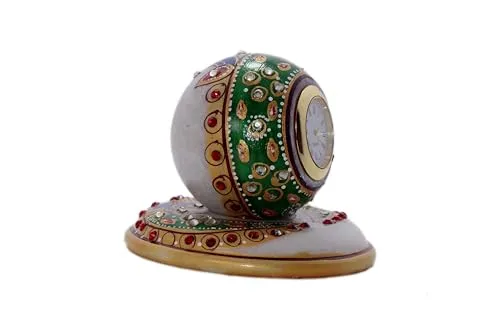 THE SAARTHI SPACE Marble Plain Pillar Watch Ethnic Design Marble Table Clock for Home/Office