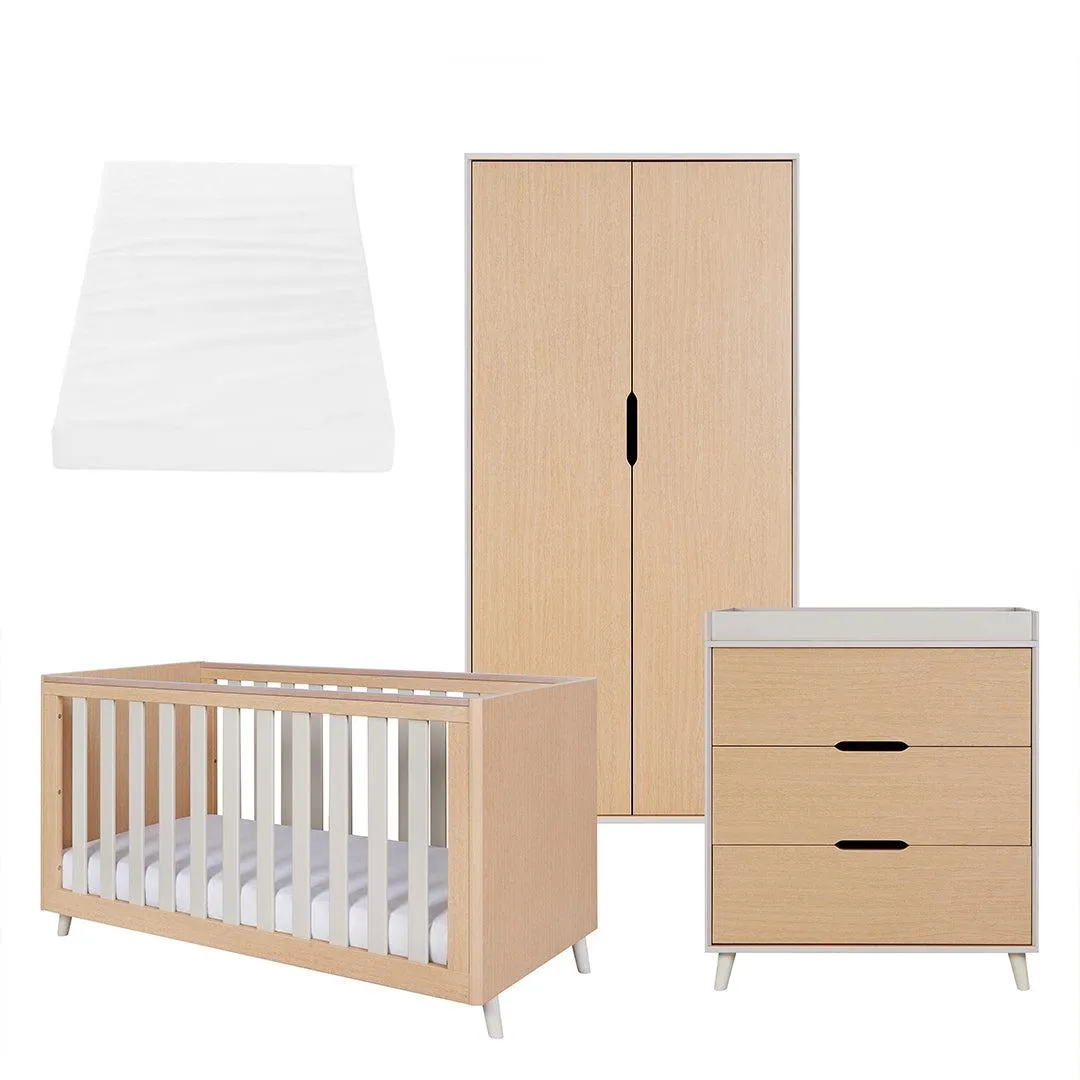 Tutti Bambini Fika 3 Piece Room Set - Light Oak/White Sand