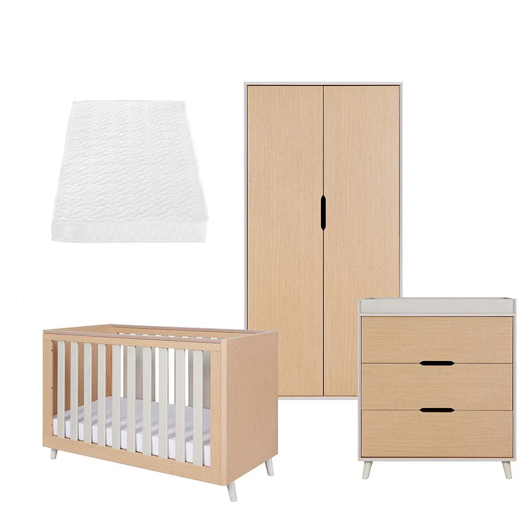 Tutti Bambini Fika Mini 3 Piece Room Set - Light Oak/White Sand