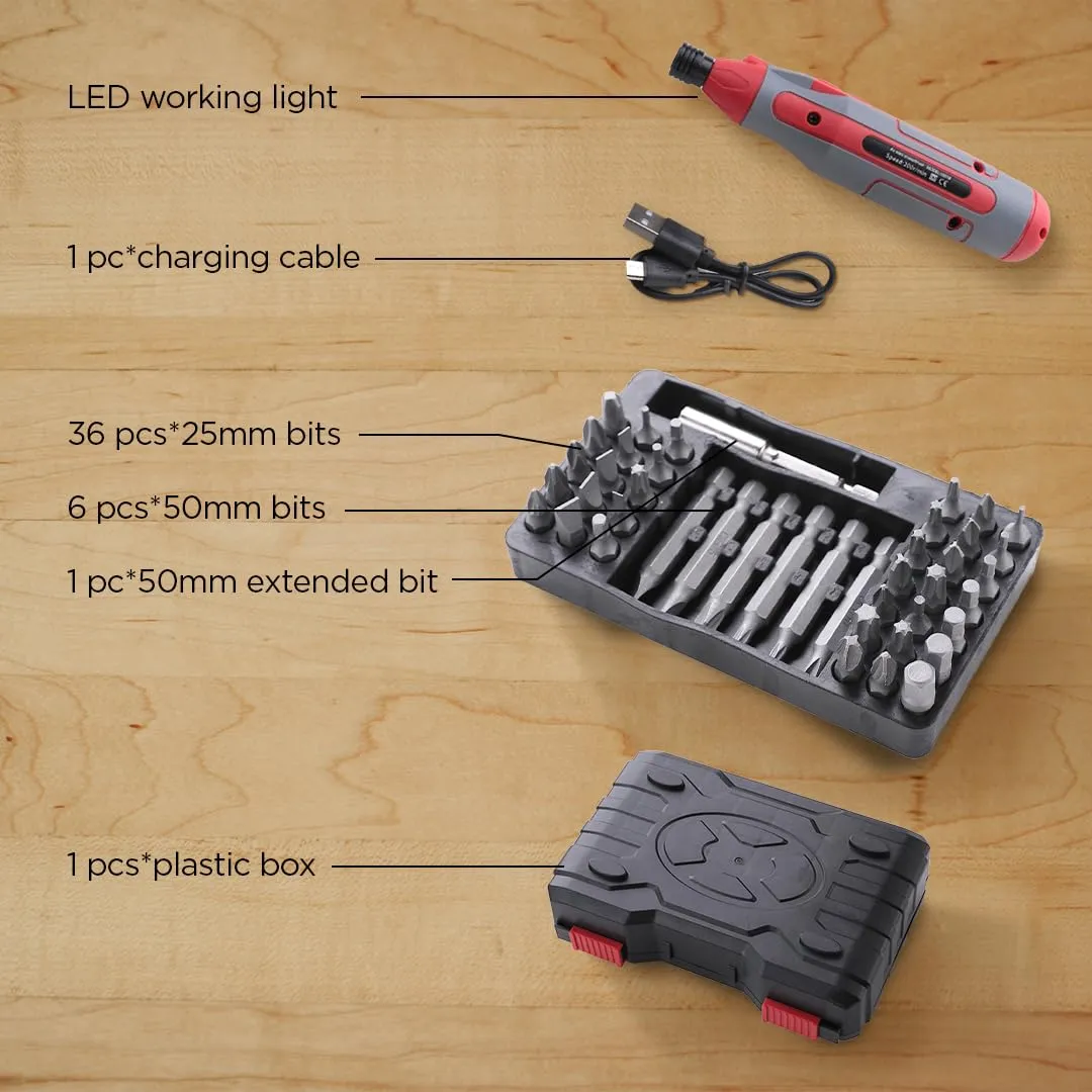 UMAI 43-Piece Cordless Screw Driver Tool Set Kit 4V, Charging Cable and Case | LED Worklight | Fast Charging | Ideal for DIY Projects and Professional Use | Applicable for Mobiles, PC, Glasses