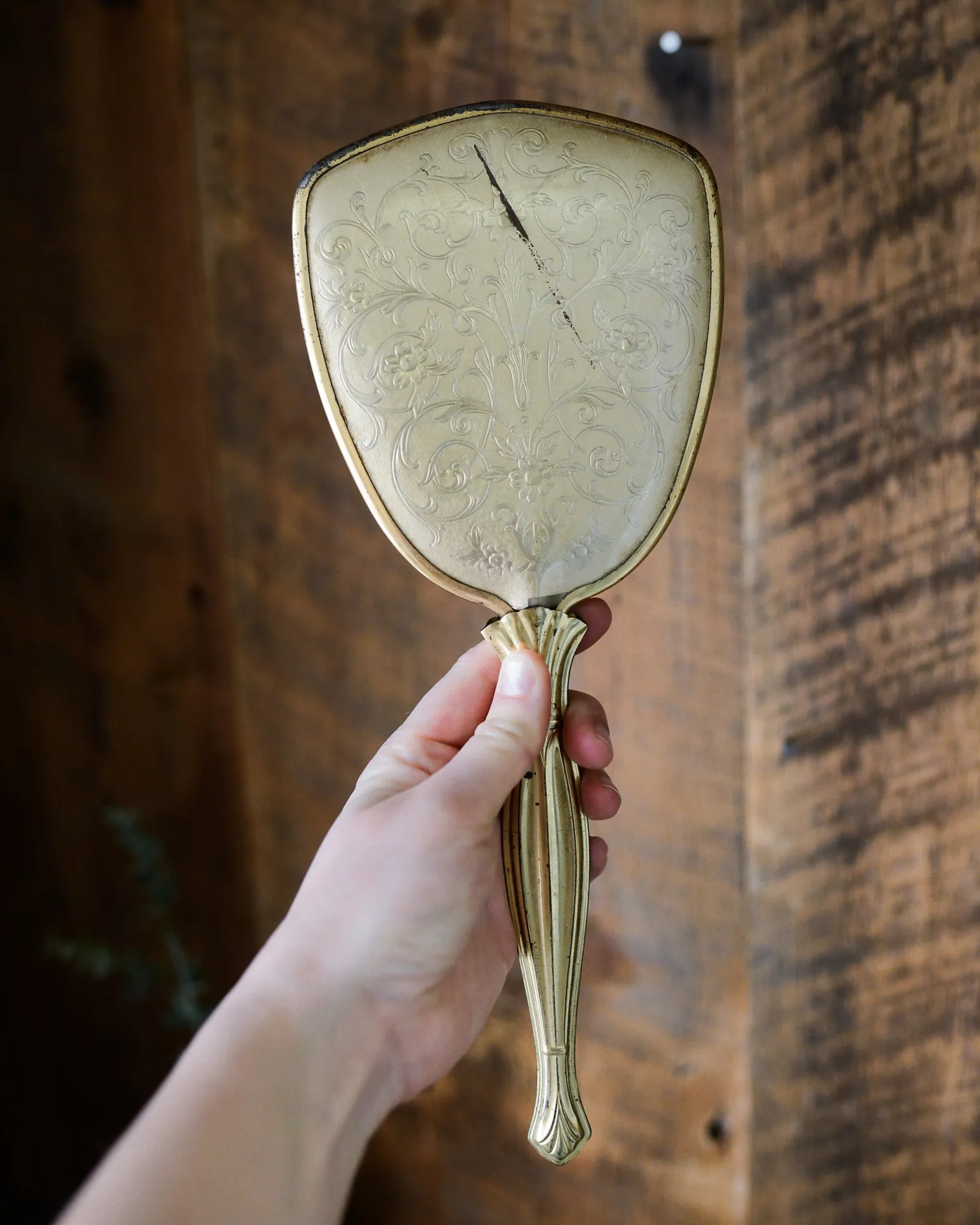 Vintage Antiqued Gold Vanity Beauty Hair Set of Three