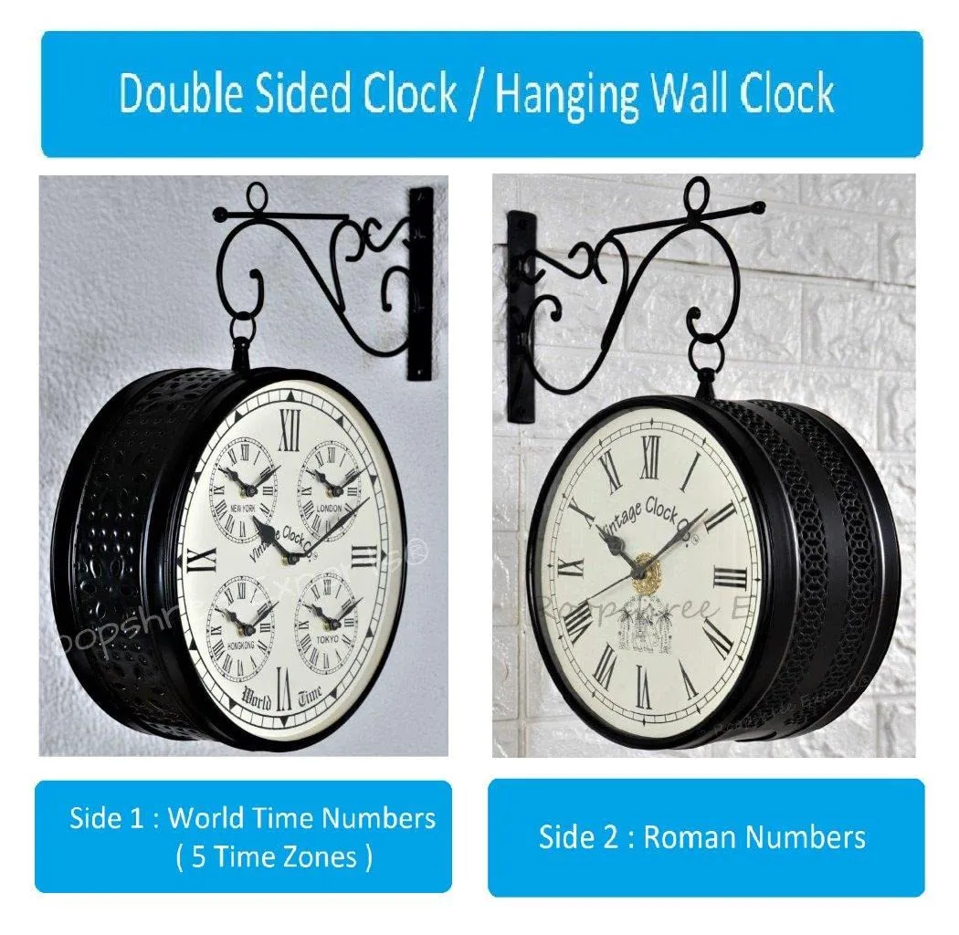 Vintage Clock Handcrafted Double Side Wall Clock 1 Year Warranty / 65700-12-FWCR