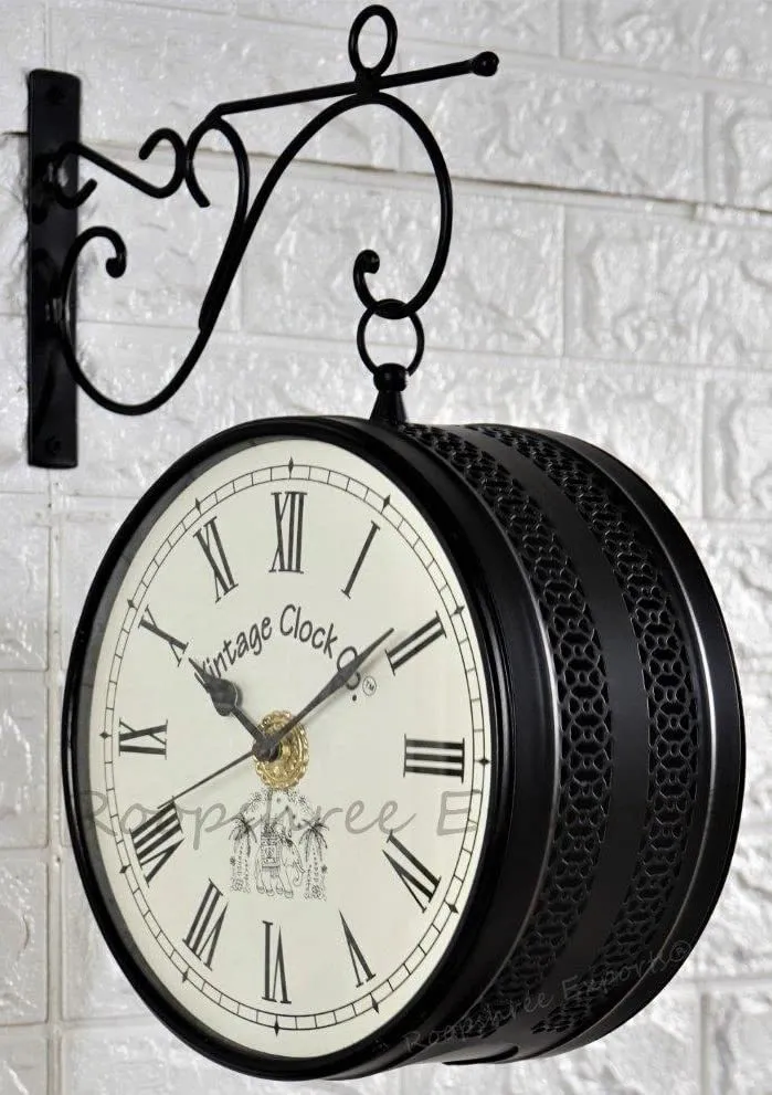 Vintage Clock Handcrafted Double Side Wall Clock 1 Year Warranty / 65700-12-FWCR