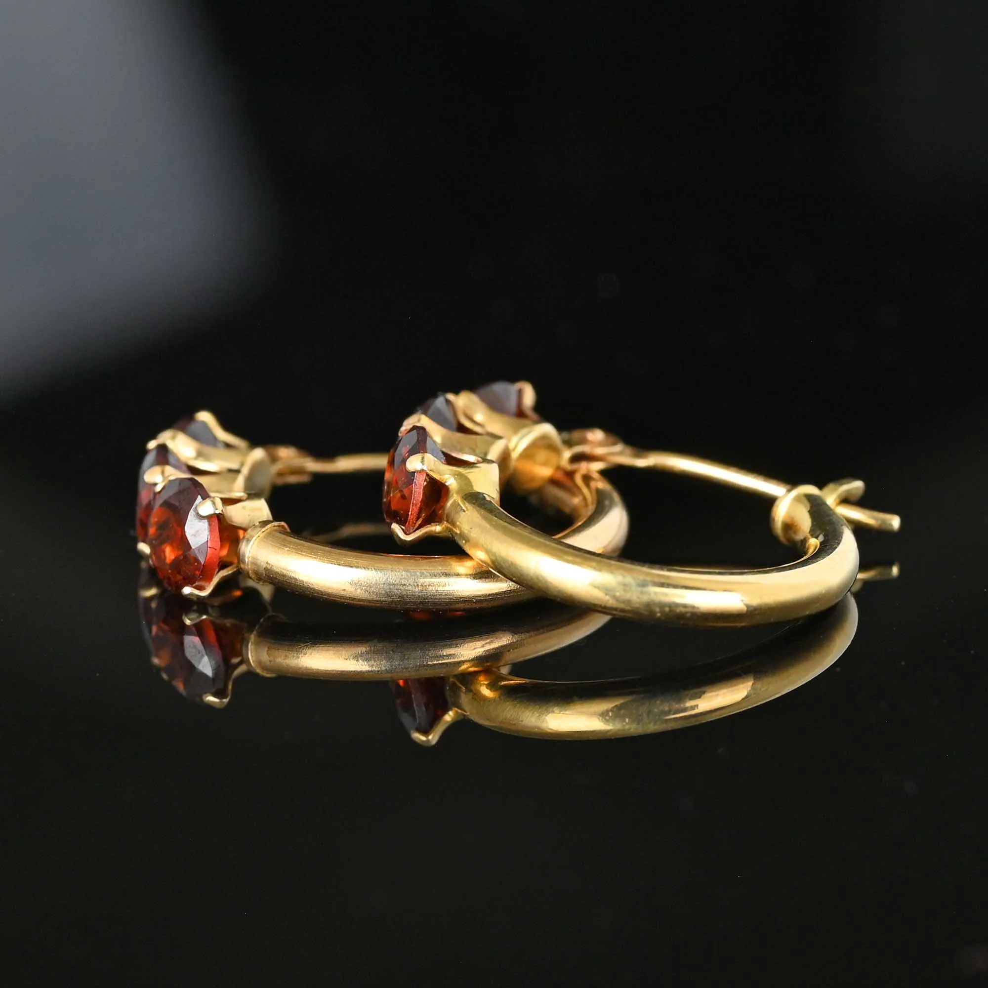 Vintage Gold Huggie Hoop Garnet Earrings