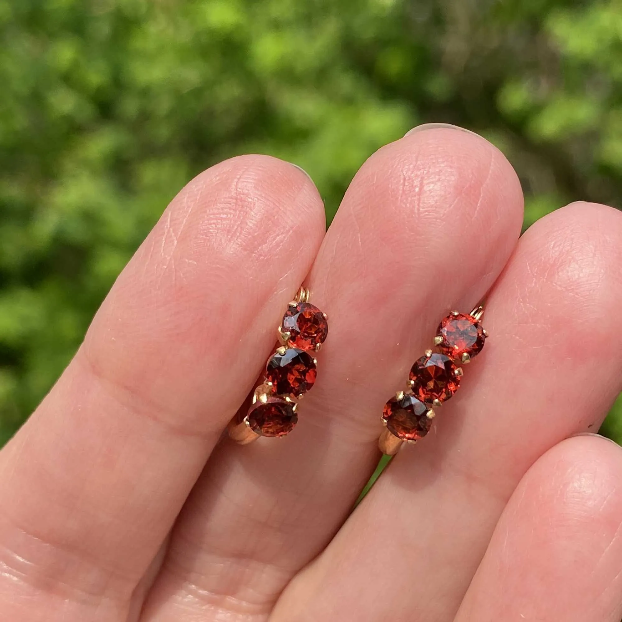 Vintage Gold Huggie Hoop Garnet Earrings