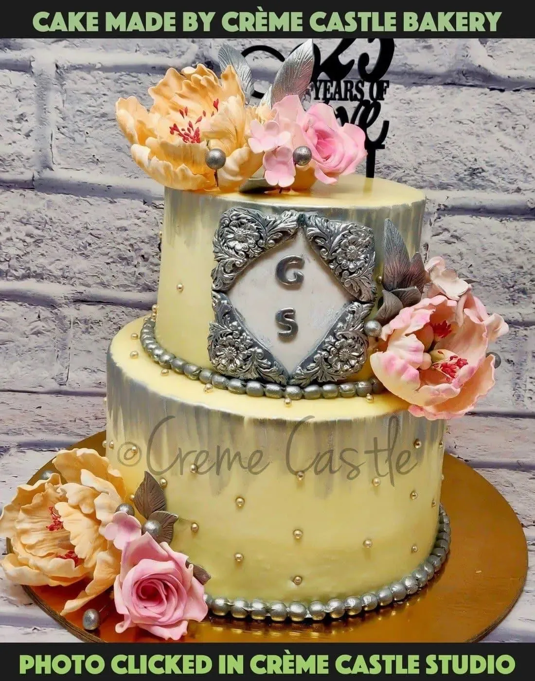 White, Silver And Floral Cake