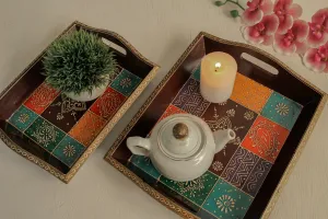 Wooden Painted Tray Set of 2